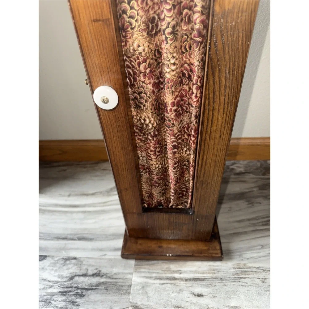 Vintage Farmhouse Cottage Wood Toilet Paper Cabinet Tissue Holder Curtain Front
